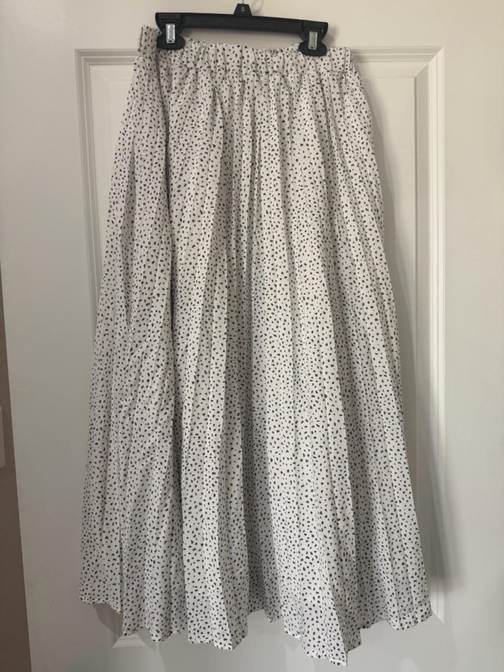 a new day White Maxi Skirt with Black Dot Print